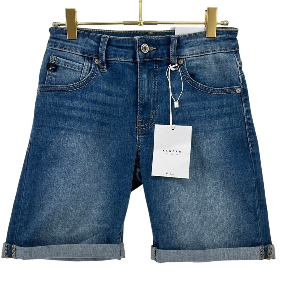 Kancan Mid Rise Denim Shorts Cuffed Roll Hem Blue Size S NEW W/TAGS!